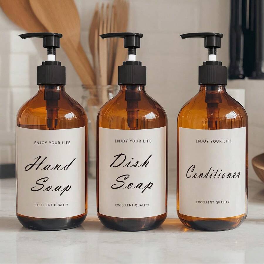 LEAPAIR 1/2/3Pcs 500ml/16.9oz Refillable Lotion Dispensers Bottles With Labels,Bath Shampoo Conditioner Dispenser Shower Bottle For Bathroom Empty,Hand And Dish Soap Dispenser Set Kitchen Items Kitchen Accessories Kitchen Kitchen Tools - View 1
