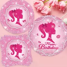 16pcs/20pcs Pink Party Themed Disposable Paper Plate/Cup/Napkin Set, Birthday Party Supplies, Party Decoration - one-size - View 4
