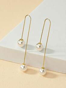 1 对树脂仿珍珠几何 U 形耳环，简约母亲节礼物，适合日常佩戴 - 金黃色 - 查看 2