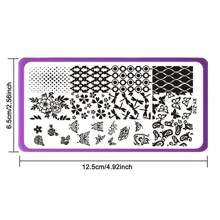 美甲印花板花叶心形印花模板几何蕾丝字母线条主题美甲不锈钢板转印图像板美甲工具 - 藍色 - 查看 10