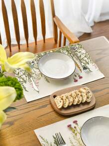 4 件套春季花卉餐垫，绿色植物印花餐垫，简约质朴织物装饰防热防水西式餐垫，适用于派对、厨房、餐厅、节日、农舍装饰