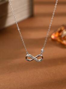 1pc 925 Sterling Silver Fashionable & Simple European-Style Cubic Zirconia Necklace, Luxury & Minimalist Jewelry Gift For Women - Silver - View 2