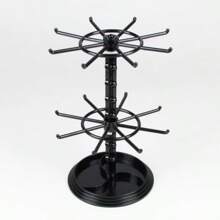 Double-Layer 16-Hook Jewelry Display Rack, Multifunctional Organizer For Necklaces, Bracelets, Rings - 360° Rotatable, Large Capacity Storage For Accessories And Glasses, Plastic Material, No Power Needed