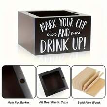 Rustic Wooden Cup Holder With Marking Slots, Suitable For Coffee Shops, Bars, Parties - Fits Most Plastic Cups, Non-Waterproof, Rectangular Storage Box For Organization Back To School