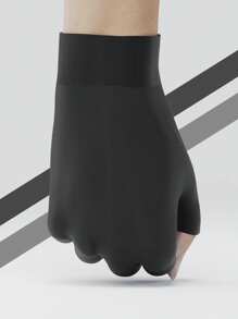 1 双黑色半指健身手套，带全掌和腕部支撑 - 耐磨，适合举重、训练、拉伸和户外跑步，编织涤纶面料 - 黑色 - 查看 7