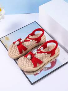 Children's Flat Sandals, Girls' Shoes, Slip-On Bohemian Style Kids Shoes, Comfortable & Fashionable Outdoor Casual Shoes For Summer - Red - View 2