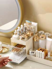 1 件双层多隔层化妆品收纳盒，带抽屉 - 适用于口红、刷子、乳液、眼影、指甲油和珠宝的梳妆台