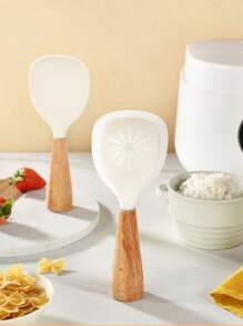 1 件装木柄饭勺不粘饭勺家用可与立式电饭锅、饭勺配合使用 - 米色 - 查看 8