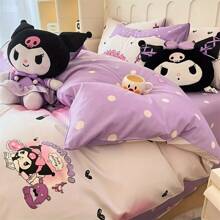 Sanrio 4pcs/Set Sanrio Kuromi Bedding Set, Cute Bedding, Warm And Soft 1 Quilt Cover + 2 Pillowcases + 1 Sheet, Soft And Comfortable Durable Bedroom Bedding, Does Not Include Quilt And Pillowcase, 78.74''*90.55'', Purple