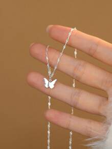 1 件精致女士珠宝，蝴蝶 S925 纯银简约项链，百搭精致锁骨链，时尚派对和生日礼物 - #1 - 查看 4