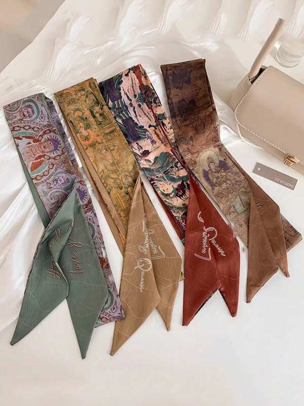 4pcs Women's New Chinese Style Retro Print Scarf Headband, Casual Elegant Daily Wear, Dating, Travel, Versatile Gift Hair Band Turban Headband Sweatband