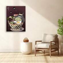 Framed Whimsical To.To.Ro Ramen Canvas Wall Art,  Playful Noodle Theme Home Decor, Fashionable Room Decoration,  Kawaii Room Decor - Framed - View 2