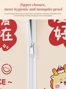 1pc Cute Cartoon Pattern Portable Wardrobe, Modern Style Fabric Cover, Steel Pipe Frame And Plastic Connectors, Sturdy And Durable, With 2 Hanging Sections And 2 Storage Shelves, Reasonable Storage Space, Suitable For Home, Single Apartment, Dormitory, Bedroom Closet Storage Furniture, 86x45x170cm - Multicolor - View 11