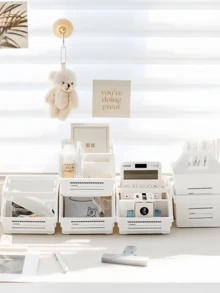 1PC Plastic Storage Basket With Handle, Portable Pencil Box And Pencil Box, Multifunctional Desk Portable Storage Box, Must-Have For Thanksgiving Back To School, Exquisite Gift