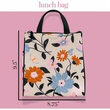 Bolsa de almuerzo para mujer, bolsa de almuerzo de gran capacidad, lonchera para adultos con forro interior plateado térmico y bolsillo de almacenamiento, jardín floral - Multicolor - Ver 2