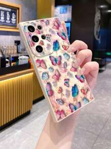 1pc Butterfly Forest Pattern Shockproof Phone Case, Compatible With Apple , Galaxy, Infinix, Redmi, OPPO, VIVO, Realme Waterproof Anti-Fall Scratch Resistant - Beige - View 5