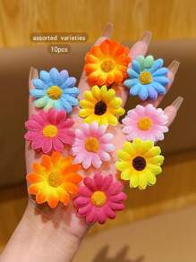 10pcs Assorted Color Cute Sunflower Hair Clips, Perfect For Daily Use Hair Accessories - Multicolor - View 5