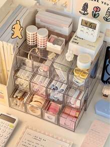 1 szt. 4-siatkowy akrylowy wielofunkcyjny organizer biurkowy, uchwyt na długopisy, etui na soczewki kontaktowe, organizer do szuflady dla ucznia i biura, przechowywanie markerów do planera