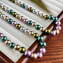 1 Piece 10mm High Luster Round Morandi Peacock Green Artificial Crystal Pearl Necklace, Autumn/Winter Bohemian Vintage Style Women Fashion Choker Necklace, Versatile For Daily Wear, Valentine's/Mother's Day Gift