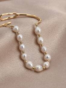 1 件 18K 镀金天然珍珠手链，休闲女士珠宝，适合日常佩戴、母亲节、情人节、婚礼、生日礼物 - 彩色 - 查看 3