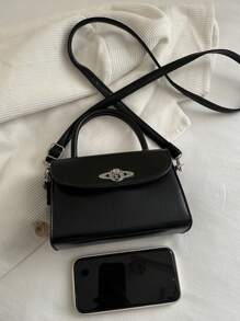 Women's Handbag, Fashionable Minimalist Lock Flap Mini Square Bag, Solid Color Versatile Shoulder Crossbody Bag