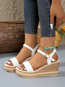 Giày sandal đế dày hở mũi cho nữ, giày đế dày thông thường, giày sandal quai khóa thoải mái - trắng - Xem 4