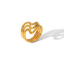1pc Stainless Steel Fashionable Open Ring For Women, 18K Gold Plated Ring