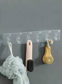6pcs Self-Adhesive Bathroom Waterproof Damage-Free Hooks, Crystal Towel Hanger Trimmed To Size No-Drill
