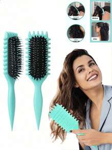1 件卷发梳，2025 最新发型梳，卷发梳，塑造和定义女性卷发刷，野猪鬃毛造型刷，适合所有发质和所有女性卷发 - 彩色 - 查看 1