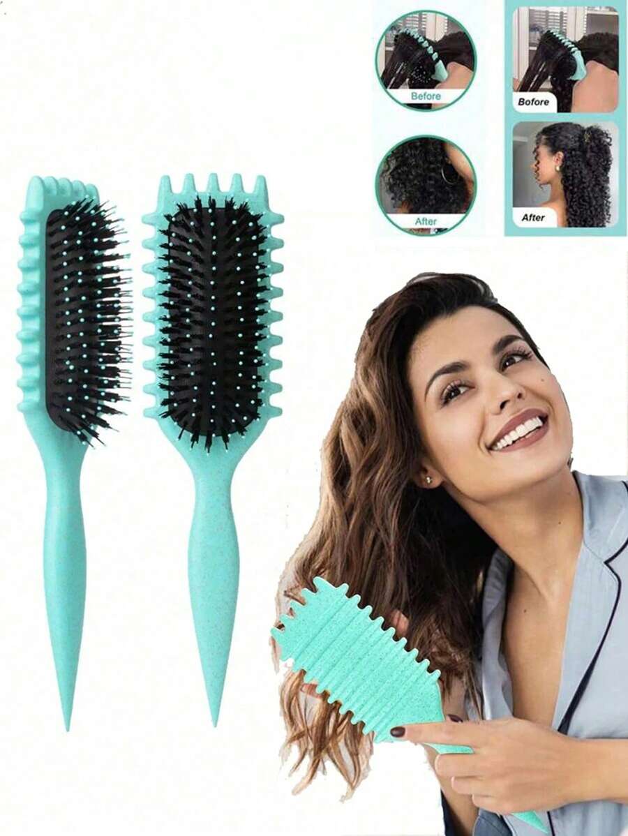 1 件卷发梳，2025 最新发型梳，卷发梳，塑造和定义女性卷发刷，野猪鬃毛造型刷，适合所有发质和所有女性卷发 - 彩色 - 查看 1