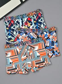 3PCS Men's Underwear Random Print, Stylish, Comfortable, Graffiti Webbing Boxer Briefs - Multicolor - View 6