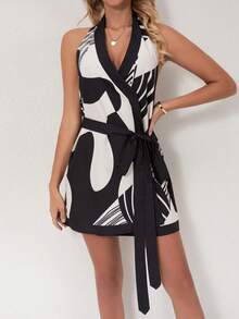 Women's Striped Twist Waist Backless Halter Dress - Multicolor - View 3