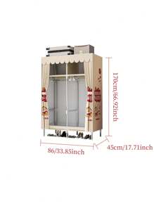 1pc Cute Cartoon Pattern Portable Wardrobe, Modern Style Fabric Cover, Steel Pipe Frame And Plastic Connectors, Sturdy And Durable, With 2 Hanging Sections And 2 Storage Shelves, Reasonable Storage Space, Suitable For Home, Single Apartment, Dormitory, Bedroom Closet Storage Furniture, 86x45x170cm - Multicolor - View 7