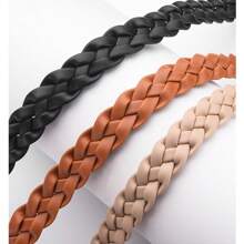 1/2/3 Pcs Women's Braided Faux Leather Finger Loop Buckle Waist Belt, Gold & Silver Belt Buckle, For S/Skirts, Black & Beige Belt Set Summer, School Fall, Autumn, Halloween - Multicolor - View 14