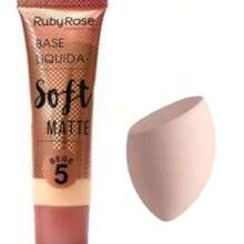 KIT Liquid Foundation Soft Matte Beige Ruby Rose HB8050+1PC Facial Sponges For Makeup (Random COLORS) - Bege5 + Esponja (COR aleatorias) - Ver 1