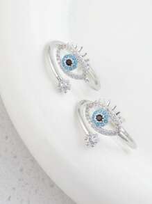 1pc moda zircônia cúbica demônio olho decoração anel aberto, adequado para uso diário feminino - Prata - Ver 6