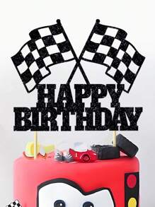 1 件种族旗帜主题生日快乐派对和庆祝闪光黑色蛋糕装饰，圣诞节