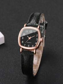 5 件套女士优雅方形表盘小手表和皮带组合，经典石英表，不含手表盒 - 彩色 - 查看 10