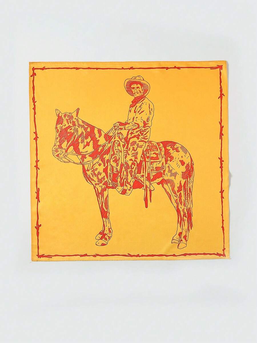1pc Women's Western Cowgirl Print Bandana Scarf - Western Style Design, Suitable For Casual Outings Or Decor - Multicolor - View 1