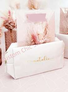 [Personalized ]Personalized Customized Name Faux Leather Lightweight Polyester Cosmetic Bag With Zipper Closure Easy To Clean Travel Toiletry Bag Gift - Multicolor - View 8