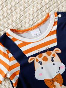 Infant Boy Giraffe Print & Striped Short Sleeve Romper Cute Comfortable Outfit