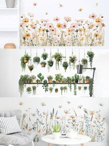 2 pièces Série végétale - Stickers muraux de mini paniers à suspendre simples et frais, décorations pour salon et chambre à coucher, cadeaux d'anniversaire et de remise des diplômes, stickers personnalisés - Vert - Voir 4