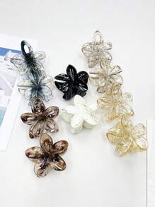 Blumen Bad Haarklammern Set mit 6 - matte & transparente Kunststoff Haarspangen für Frauen - wasserbeständiges tägliches/Party Zubehör - 4 Farben (Schwarz/Weiß/Braun/Klar) leichtes Geschenk für Sie Geburtstag/Jahrestag Einschulung - Verschiedenfarbig - Übersicht 3