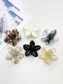 Blumen Bad Haarklammern Set mit 6 - matte & transparente Kunststoff Haarspangen für Frauen - wasserbeständiges tägliches/Party Zubehör - 4 Farben (Schwarz/Weiß/Braun/Klar) leichtes Geschenk für Sie Geburtstag/Jahrestag Einschulung - Verschiedenfarbig - Übersicht 11