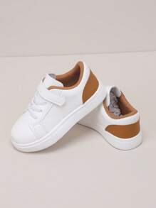 Kids' Solid Color Hook And Loop Soft Bottom Comfortable Casual Skate Shoes, Spring Autumn New Arrival - White - View 4