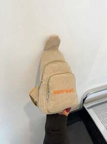 1pc Personalized Solid Color Casual Embroidery Corduroy Waist Bag, Customized Embroidered Name, Versatile Minimalist Crossbody Chest Bag, Lightweight Comfortable Shoulder Bag, Multifunctional, Suitable For Daily Use Or As Gift For Family, Friends, Christmas, Easter, Spring Festival, Mother's Day, Father's Day, Women's Day, Valentine's Day, Teacher's Day, Nurse's Day, Birthday - Multicolor - View 4