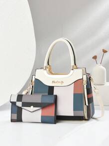 2pcs/Set High-Quality Plaid Pattern Ladies Handbags, Fashion Casual Shoulder Bag, Tote Bag, Large Capacity Work Bag, Suitable As Birthday/Mother's Day Gift, Elegant Style