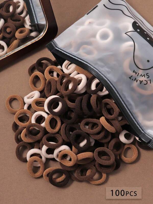 100 pezzi di Elastici per capelli neri e colorati a tema caffè, per ragazze, ad alta elasticità, senza danneggiare i capelli, fasce per capelli per acconciature con coda per tornare a scuola