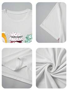 Oversized Loose Fit Short Sleeve T-Shirt, Spring/Summer Vacation Style Picnic Fruit Print, Suitable For Beach, Picnic, Camping, Featuring Orange, Cherry, Blueberry, Orange, Peach, Lemon Fruit Patterns, Suitable For All Ages, Perfect For Vacation, Daily Wear And Gatherings - White - View 6