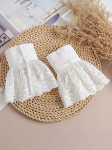 1 双/优雅蕾丝荷叶边可拆卸袖套 - 女式涤纶缀饰手腕袖口，无弹性纯色假袖，适合连衣裙和毛衣，韩国编织工艺，无羽毛，适合外出 - 彩色 - 查看 5